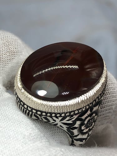 خاتم فضه بحجر العقيق اليماني صياغه بحرينيهgr33 (غل...