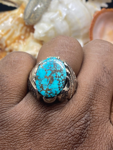 خاتم الفضة بحجر فيروز نيشابوري ايراني بصياغة جراح...