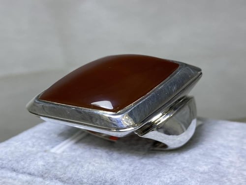 خاتم فضه بحجر العقيق اليماني الأحمر اليماني صياغة...