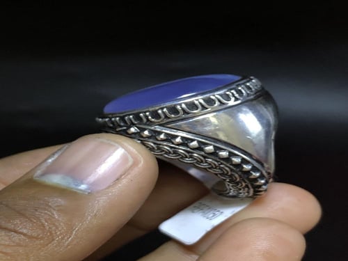 خاتم فضه بحجر العقيق اليماني البنفسجي صياغة بختم ا...