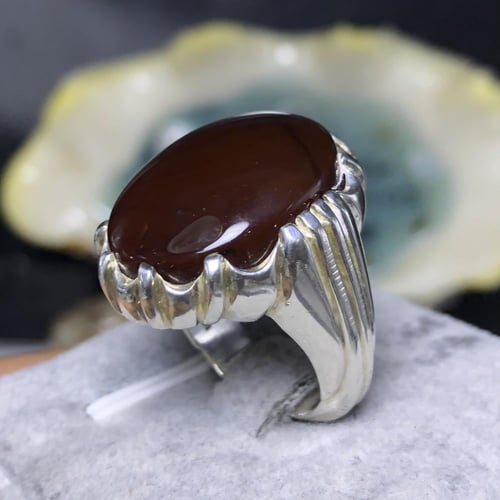 خاتم فضة بحجر العقيق اليماني الكرزي صياغة الرفاعى...