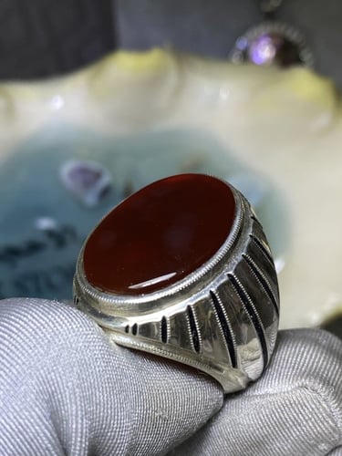 خاتم فضه بحجر العقيق اليماني الاحمر الياقوتي صياغة...