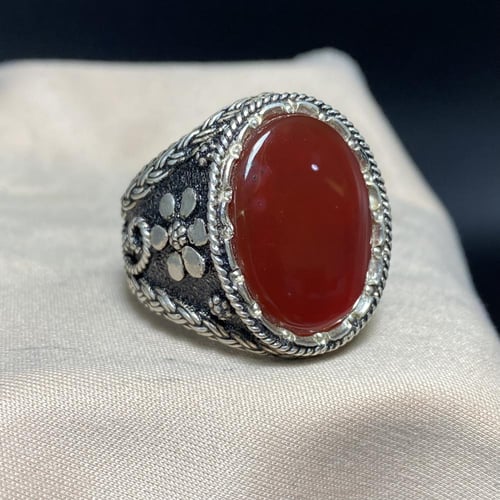 خاتم فضه بحجر العقيق اليماني الاحمر صياغ سلك الولي...