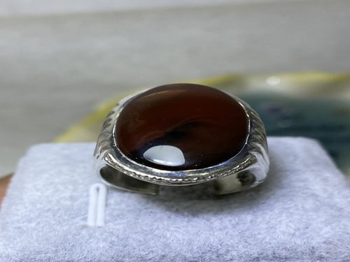 خاتم فضه بحجر العقيق اليماني الكرزي بختم الرفاعي