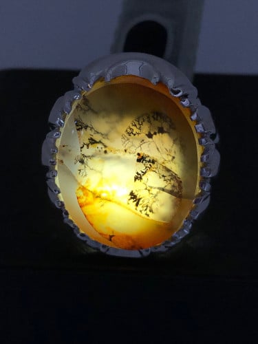 خاتم الفضة بحجر العقيق اليماني الشجري الطبيعي صياغ...