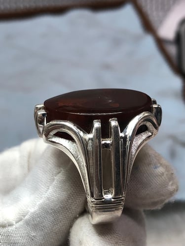 خاتم فضه بحجر العقيق اليماني صياغه بحرينيه حماده v...