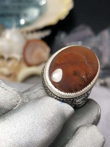 خاتم فضه بحجر العقيق اليماني الشجري