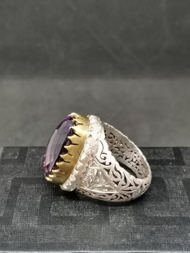 خاتم الفضة بحجر الجمشت الاماتست بصياغة سعيد فخر عي...