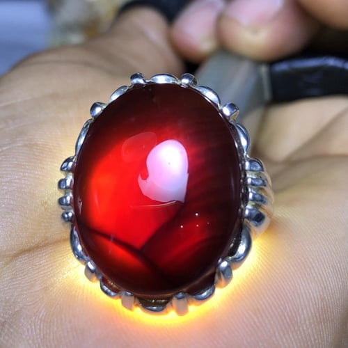 خاتم فضة بحجر العقيق اليماني الكرزي صياغة الرفاعى...