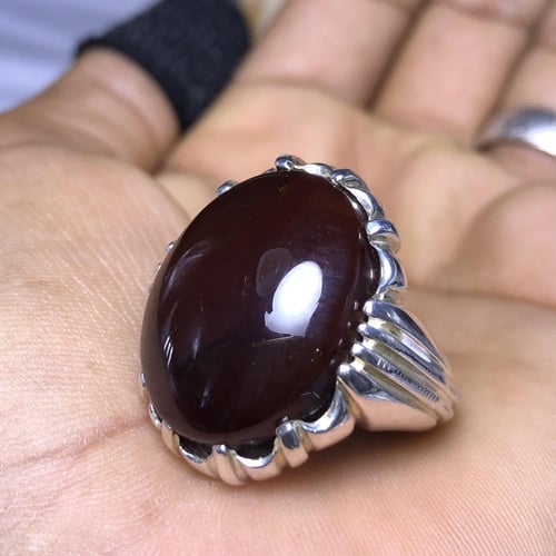 خاتم فضة بحجر العقيق اليماني الكرزي صياغة الرفاعى...