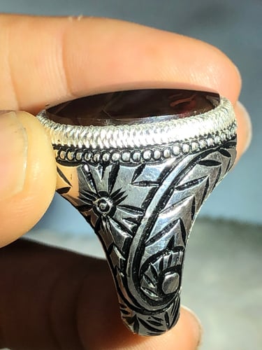 خاتم فضه بحجر العقيق اليماني صياغه بحرينيه gb15 (غ...