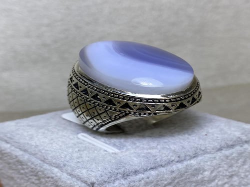 خاتم فضة بحجر العقيق اليماني السماوي صياغة عباسي ع