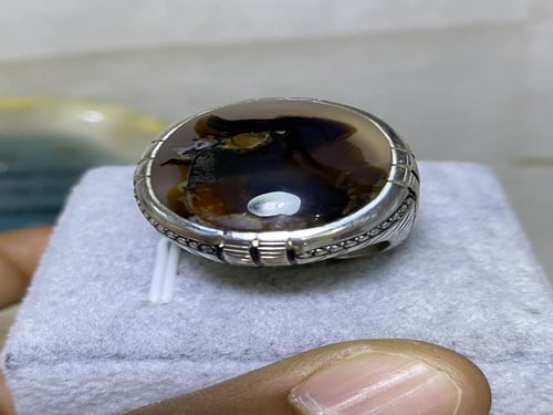 خاتم فضه بحجر العقيق اليماني المصور صياغة غلام