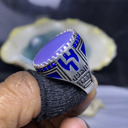 خاتم فضه بحجر العقيق اليماني صياغة منقوشه بشعار ال...