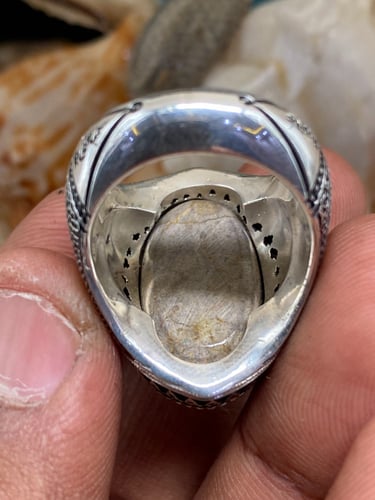 خاتم الفضة بحجر فيروز نيشابوري ايراني بصياغة عباسي...