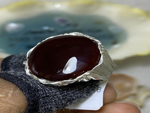 خاتم فضه بحجر العقيق اليماني الأحمر الياقوتي ألقان...