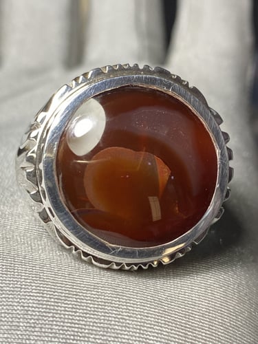 خاتم فضه بحجر العقيق اليماني الكرزي المزعفر ابو هل...