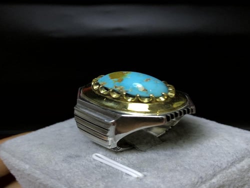 خاتم فضه بحجر الفيروز النيشابوري صياغة ايرانيه (ان...