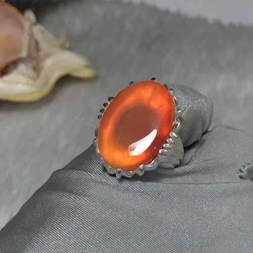 خاتم فضه بحجر العقيق اليماني الاصفر الزجاجي صياغة...