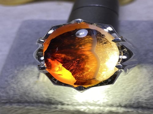 خاتم فضه بحجر العقيق اليماني المشجر المميز صياغة ح...