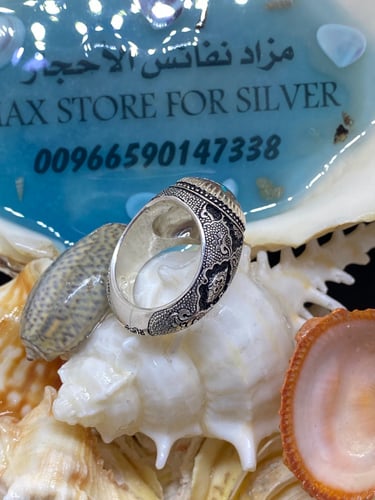 خاتم الفضة بحجر فيروز نيشابوري ايراني بصياغة عباسي...