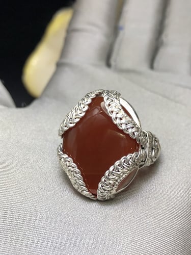 خاتم فضه بحجر العقيق اليماني الاحمر صياغه نجرانيه