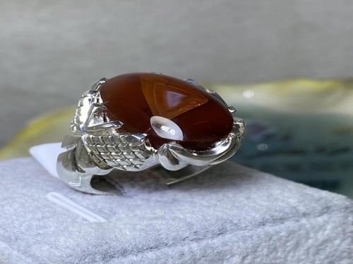 خاتم فضه بحجر العقيق الأحمر المزعفر صياغة حمادة vi...