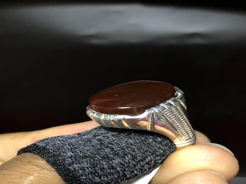 خاتم فضه بحجر العقيق اليماني الكرزي اسطنبولي الرفا...