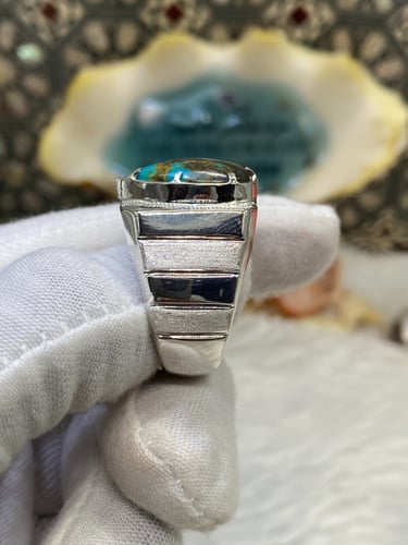 خاتم الفضة بحجر الفيروز النشابوري صياغة حمادة ViP