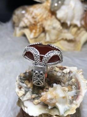 خاتم فضه بحجر العقيق اليماني الاحمر صياغه نجرانيه