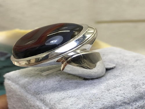 خاتم فضه بحجر عقيق يماني مزعفر صياغة حمادة ViP مود...