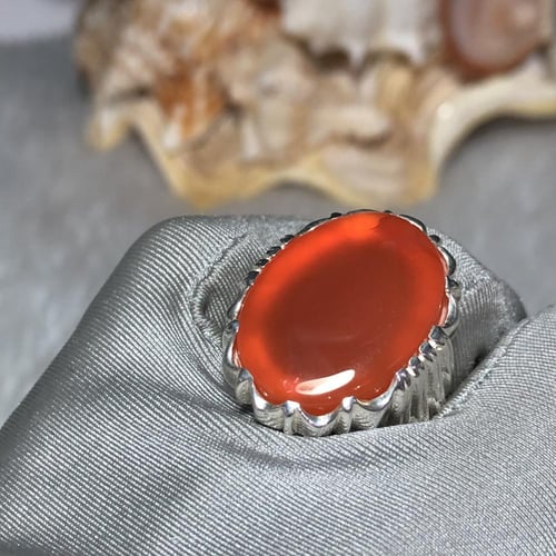 خاتم فضه بحجر العقيق اليماني الاصفر الزجاجي صياغة...