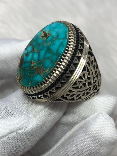 خاتم فضه بحجر الفيروز النيشابوري بصياغه عباسي R