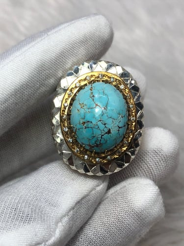 خاتم فضه بحجر الفيروز النيشابوري صياغه ايرانيه (كه...