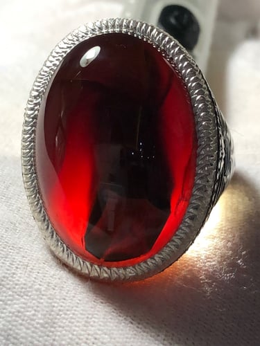 خاتم فضه بحجر العقيق اليماني صياغه بحرينيه gc7 (غل...