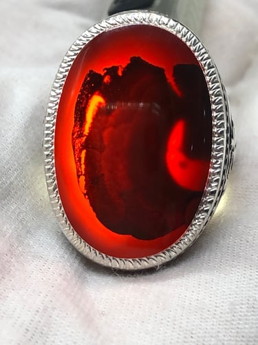 خاتم فضه بحجر العقيق اليماني صياغه برتاش gb53 ( غل...