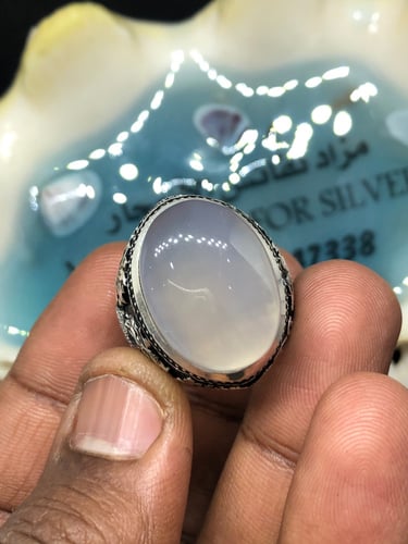 خاتم الفضة بحجر عقيق يماني زجاجي بصياغة عباسي ار ا...