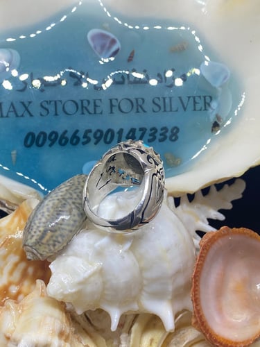 خاتم الفضة بحجر فيروز نيشابوري ايراني بصياغة حُجت...