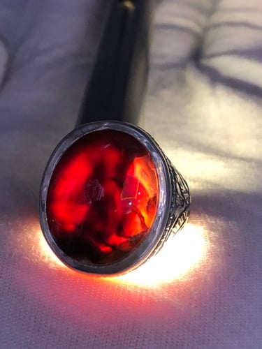 خاتم فضه بحجر العقيق اليماني المزعفر صياغه بحرينيه...