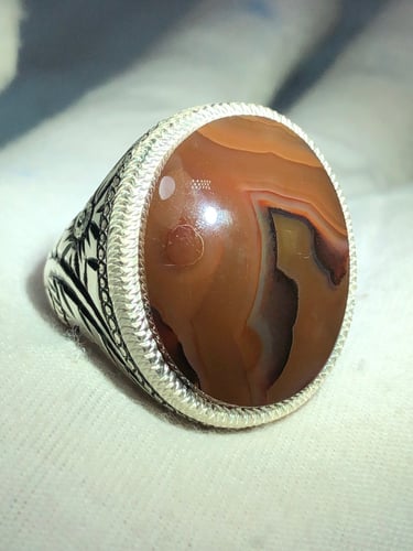 خاتم فضه بحجر العقيق اليماني صياغه بحرينيه gb58 (غ...