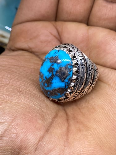 خاتم الفضة بحجر فيروز نيشابوري ايراني بصياغة am من...
