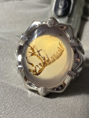 خاتم فضه بحجر العقيق اليماني الشجري