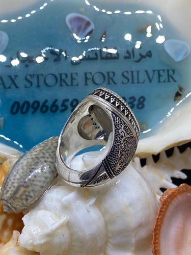 خاتم الفضة بحجر فيروز نيشابوري ايراني بصياغة عباسي...