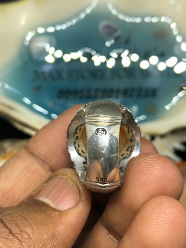 خاتم الفضة بحجر عقيق برازيلي بصياغة امين المقاس 25...