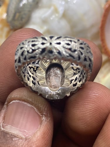 خاتم الفضة بحجر فيروز نيشابوري ايراني صافي بصياغة...