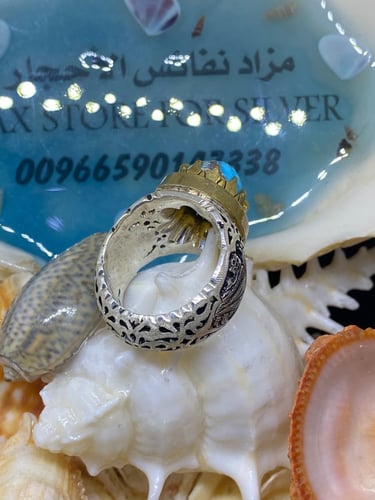 خاتم الفضة بحجر فيروز نيشابوري ايراني قبة بصياغة ف...