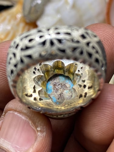 خاتم الفضة بحجر فيروز نيشابوري ايراني قبة بصياغة ف...