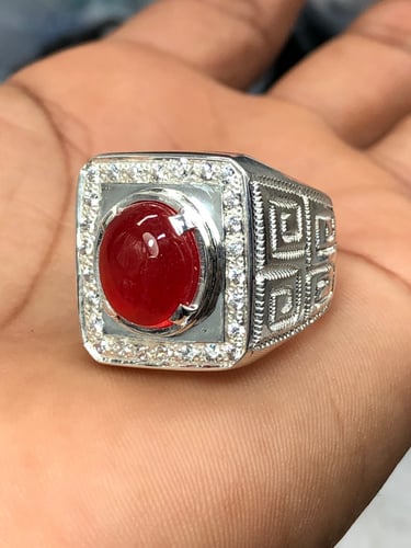 خاتم فضه بحجر الجاد البورمي صياغه غلام gl 051