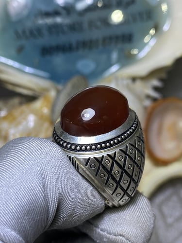 خاتم فضه بحجر العقيق قبه الاحمر الرماني صياغة امين