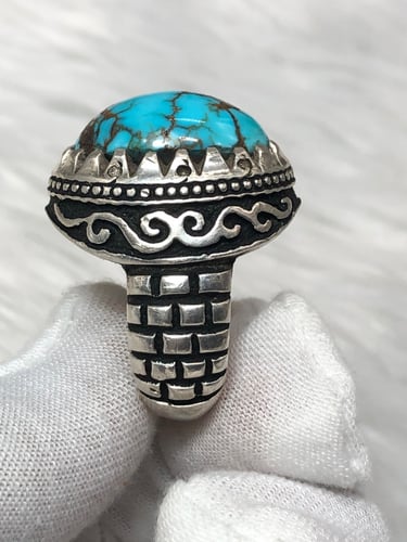 خاتم فضه بحجر الفيروز النيشابوري صياغه جراح